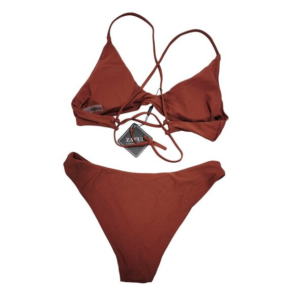 Zaful Rust Brown Swimsuit Triangle Bikini Set Womens Size S Swimwear - Picture 2 of 6